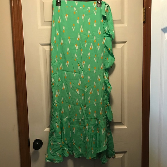 UO Michelle Tulip Print Wrap Midi Skirt Size Large - Picture 2 of 8
